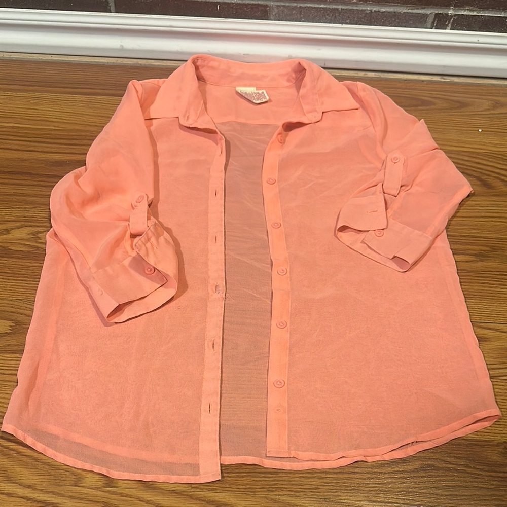 Faded Glory Coral Button-Up Blouse